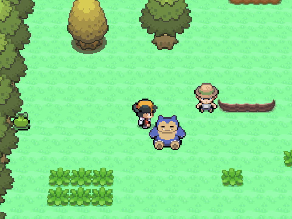 The Tallgrass engine running the demo project: the player, an NPC and a Snorlax on a grass route, drawn with the DS orthographic camera.